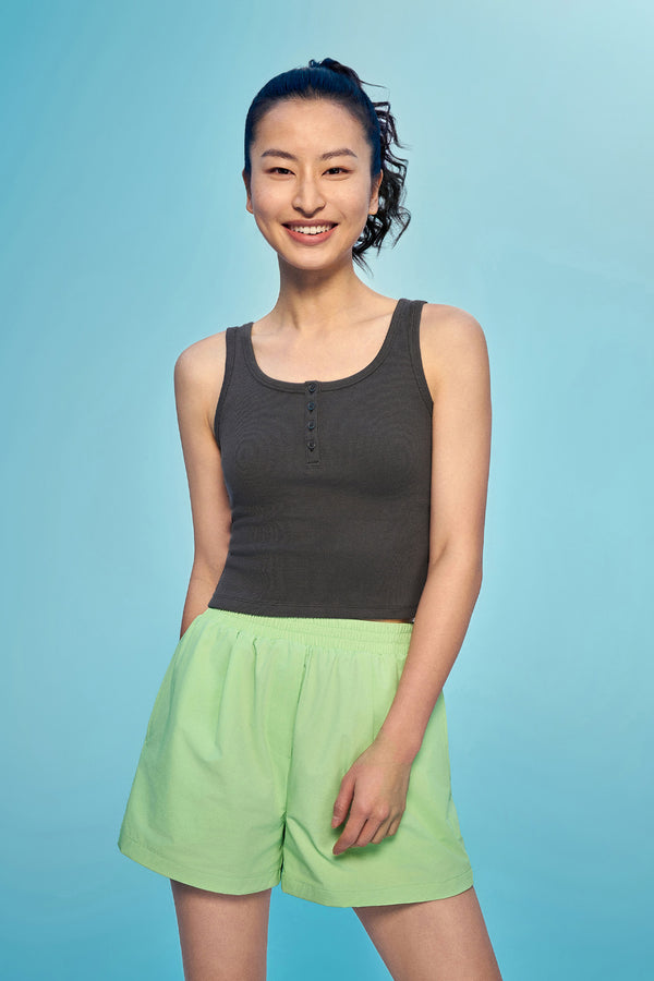 Button Half Placket Tank Tops