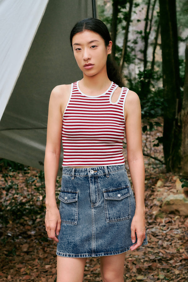 Crew Neck Striped Short Tank Tops