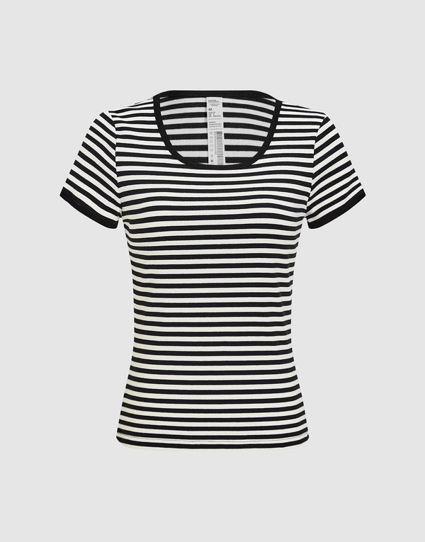 Quick Dry U-Neck Striped T-Shirts