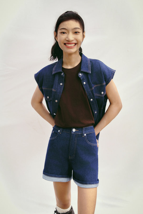 Sleeveless Shirt Collar Denim Shirts