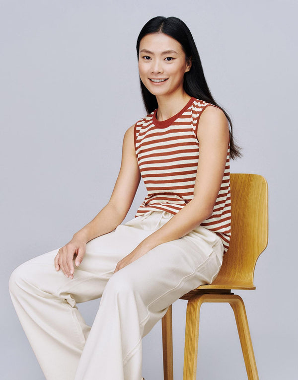 Striped Sleeveless Knitted T-Shirts