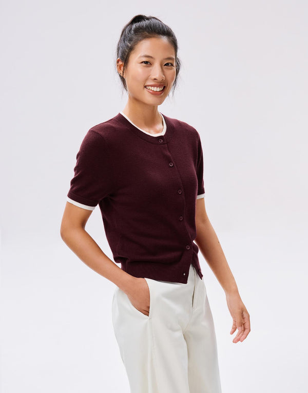Crew Neck Half Sleeve Knitted Cardigans