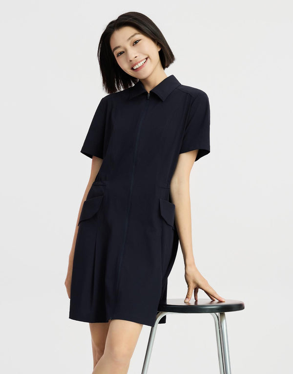 Wrinkle-Free Half-Zip Polo Skater Dresses