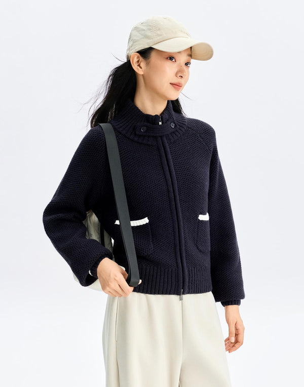 Contrast Trim Knitted Cardigans