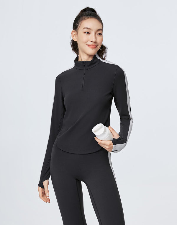 Contrast Half Zip Long Sleeve T-Shirts