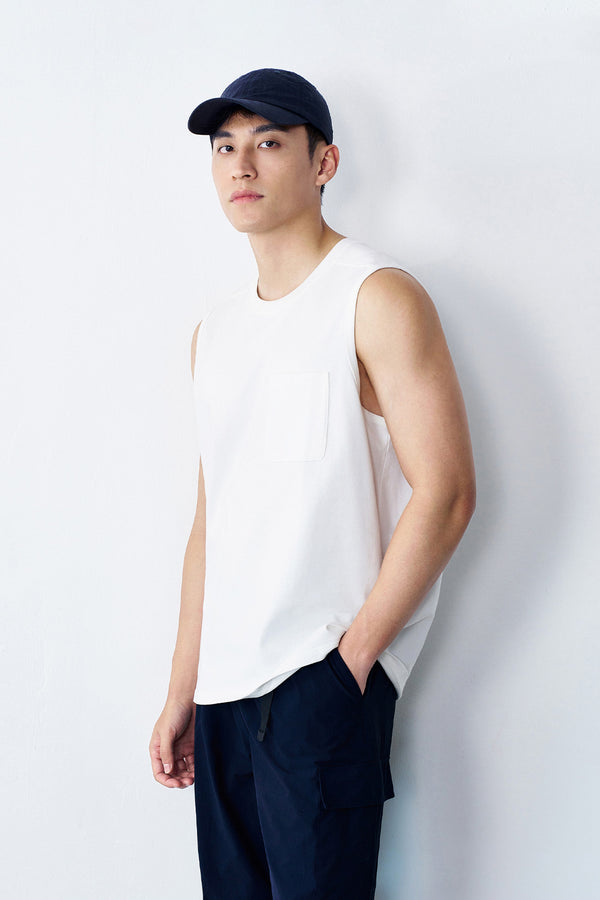 Crew Neck Patch Pocket Tank Tops
