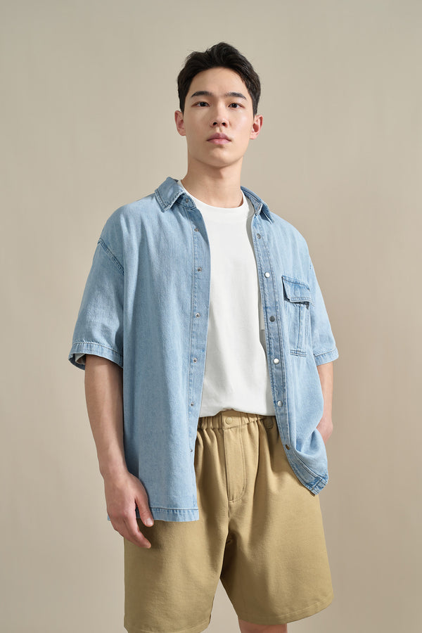 Short Sleeve Shirt Collar Denim Shirts