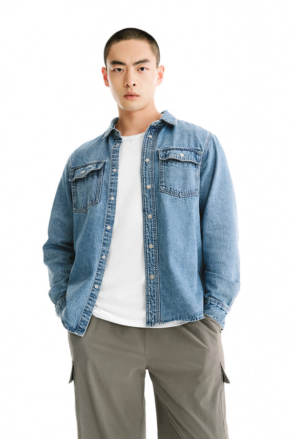 Regular Long Sleeve Denim Shirts