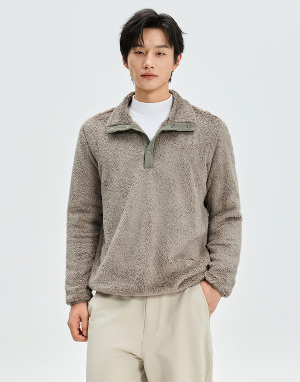 Fluffy High Neck Half Button Sweatshirts